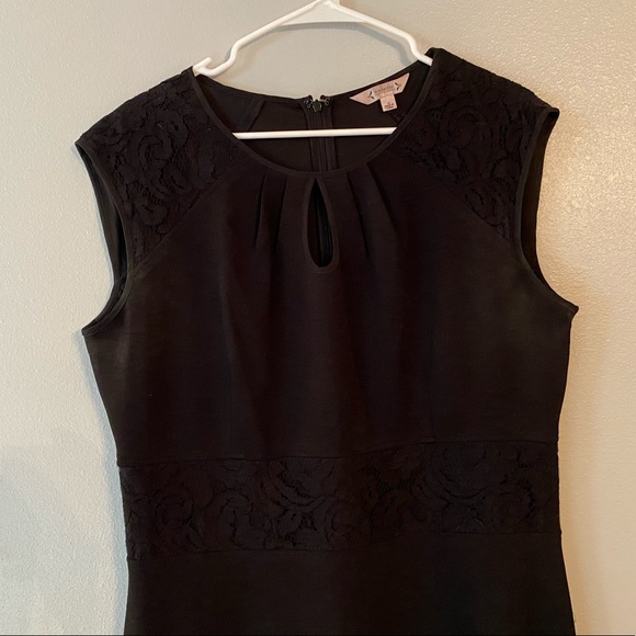 Black Dress with Floral Overlay Accents - Picture 3 of 9